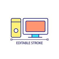 Personal computer RGB color icon. Device for individual using. Lcd display and screen. Desktop computer. Isolated vector illustration. Simple filled line drawing. Editable stroke. Arial font used