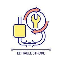 Cable repair RGB color icon. Damaged and broken wires troubleshooting. Restore fraying cord. Isolated vector illustration. Simple filled line drawing. Editable stroke. Arial font used