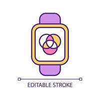 Smartwatch RGB color icon. Internet advertisement on personal device. Digital marketing tool. Isolated vector illustration. Simple filled line drawing. Editable stroke. Arial font used