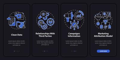 pantalla de aplicación móvil de incorporación de modo nocturno de opciones de marketing digital. tutorial de anuncios páginas de instrucciones gráficas de 4 pasos con conceptos lineales. interfaz de usuario, ux, plantilla de interfaz gráfica de usuario. innumerables fuentes pro-negrita y regulares utilizadas vector