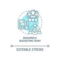 Building a budgeting team turquoise concept icon. Budget managing staff abstract idea thin line illustration. Isolated outline drawing. Editable stroke. Roboto-Medium, Myriad Pro-Bold fonts used vector