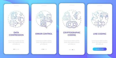 Types of coding blue gradient onboarding mobile app screen. System walkthrough 5 steps graphic instructions pages with linear concepts. UI, UX, GUI template. Myriad Pro-Bold, Regular fonts used vector