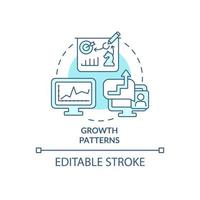 Growth patterns turquoise concept icon. Improving profitability abstract idea thin line illustration. Isolated outline drawing. Editable stroke. Roboto-Medium, Myriad Pro-Bold fonts used vector