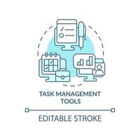 icono de concepto turquesa de herramientas de gestión de tareas. crear listas de tareas pendientes idea abstracta ilustración de línea delgada. dibujo de contorno aislado. trazo editable. roboto-medium, innumerables fuentes pro-bold utilizadas vector