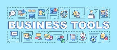 Business tools word concepts turquoise banner. BI software. Infographics with linear icons on background. Isolated typography. Vector color illustration with text. Arial-Black font used