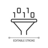 filtro para el icono perfecto de píxeles lineales de minería de datos. código binario y embudo. ilustración personalizable de línea delgada. símbolo de contorno dibujo de contorno aislado vectorial. trazo editable. fuente arial utilizada vector