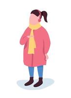 Girl in winter coat semi flat color vector character