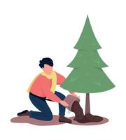 Man planting pine tree semi flat color vector character