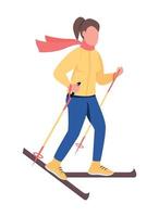 Female athlete skiing semi flat color vector character