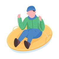 Boy riding on tube semi flat color vector character