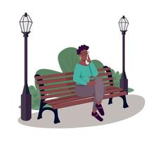 Sad woman in park semi flat color vector character
