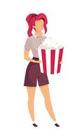 Girl with popcorn bucket semi flat color vector character