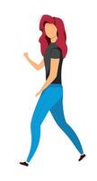 chica en ropa casual caminar semi plano color vector carácter