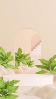 3D illustration rendering image of empty space mockup podium geometric shape and green nature themed for product display photo