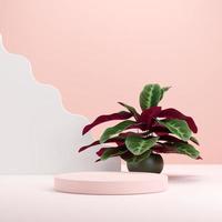 3D illustration rendering image of empty space mockup podium geometric shape and green nature themed for product display photo