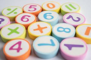 Math number colorful on white background, education study mathematics learning teach concept. photo