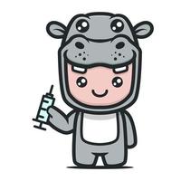 Cute hippo mascot for medical design vector