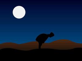 man praying at night in the desert vector