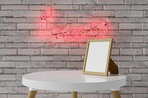 frame on a table with a love neon lamp photo