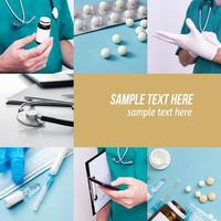 Doctor, medication, treatment and copy space for text - medical collage photo