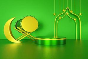 3d podium for Eid with a mix of green and gold colors photo