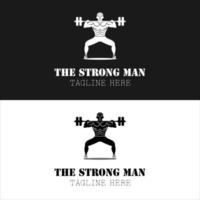 strong man gyms male bodybuilder lifting heavy barbell black silhouette for retro vintage stamp gym logo design vector