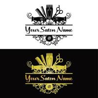 split salon tool with flower for salon logo or sign vector