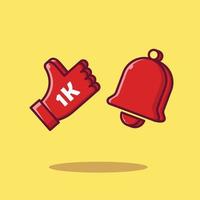 Like and notification bell floating icon social media layered isolated flat cartoon style for web, landing page, advertisement, sticker, flier, banner vector