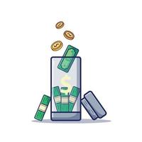 pile of money and dollars coin in box cartoon icon illustration flat style on white background for web, landing page, ads, advertisement, sticker, banner, flier, design vector
