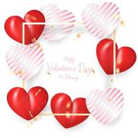 Valentines Day background with 3d hearts on white background. vector