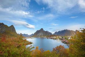 Beautiful colourful view of  Reine landscape in Lofoten Islands photo