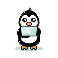 Cute penguin mascot modern technology theme vector