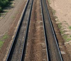 long railroad tracks, closeup. top view photo