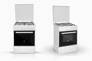 horno de cocina doméstico moderno en dos disposiciones de revisión sobre un fondo blanco foto