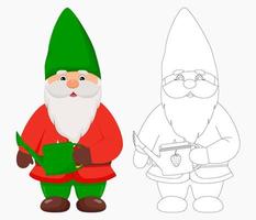 Cute garden gnome with a watering can in his hands. Gnome in color and outline. vector