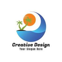 logotipo de playa y plantilla de diseño de icono de árbol. vector de ilustración de diseño