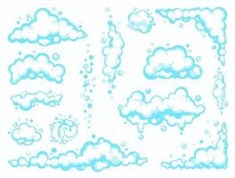 espuma de jabón de dibujos animados con burbujas. espuma azul claro de baño, champú, afeitado, mousse. ilustración vectorial eps 10