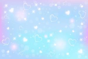 Unicorn fantasy background. Holographic illustration in pastel colors. Cute cartoon girly multicolored sky with bokeh and hearts. Vector. vector
