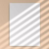 Vertical mock up of empty paper blank. Reflected blinds shadow from window. Realistic silhouette effect background. Vector