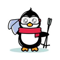 diseño lindo de la mascota del esquí del pingüino