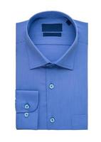 blue folded shirt on white background, top view photo