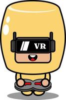 personaje de dibujos animados de vector lindo traje de mascota de comida tteokbokki jugando juego de realidad virtual