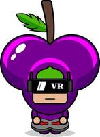 personaje de dibujos animados vector lindo traje de mascota de fruta de uva jugando juego de realidad virtual