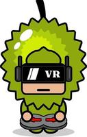 personaje de dibujos animados vector traje de mascota de fruta durian jugando juego de realidad virtual