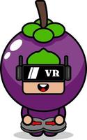 personaje de dibujos animados de vector lindo traje de mascota de fruta de mangostán jugando juego de realidad virtual