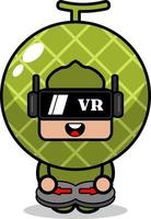 personaje de dibujos animados vector melón fruta mascota disfraz jugando juego de realidad virtual