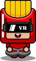 vector cartoon character cute french fries food mascot costume playing virtual reality game