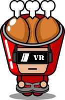 vector cartoon character cute fried chicken food mascot costume playing virtual reality game