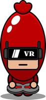 personaje de dibujos animados de vector lindo disfraz de mascota de comida de salchicha jugando juego de realidad virtual