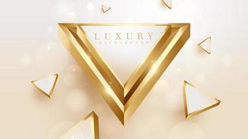 3d golden triangle with glitter light effects decoration and bokeh, luxury style background design. vector